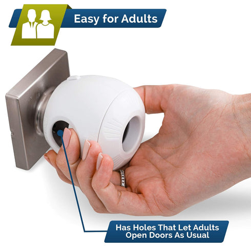 Child Safety Door Knob Cover (4 Pack) Hard-to-Remove Dual-Lock Door Handle Covers for Kids - Reusable Baby Proof Door Knob Locks - Installs Easily...