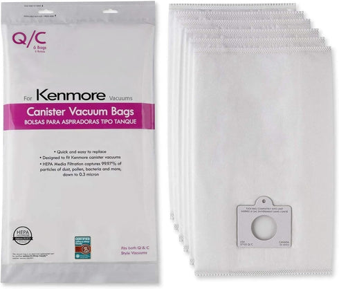 Compatible with Kenmore Canister Vacuum Bags Type Q/? HEPA - Models 5055, 50557, 50558, 20-53292, 53291, 200, 400, 700, 800 Series - Pack of 6 Pre...