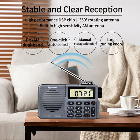 Portable AM/FM Radio, Small Pocket Radio with Bass Speaker, Support Micro SD Card and Record, Long Battery life, Alarm and Sleep Function...