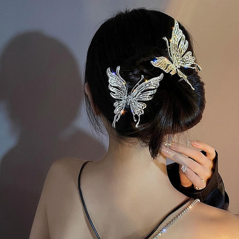 MJartoria Butterfly Hair Shark Clip, Metal Hair Clip with Rhinestone Alloy, 8cm, 2 Pieces, for Women and Girls...