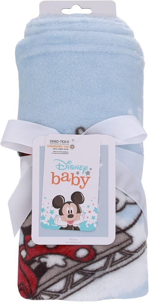 Disney Mickey and Minnie Mouse Blue, White and Red Winter Holiday Oh, What Fun! Snowflakes Photo Op Super Soft Baby Blanket...