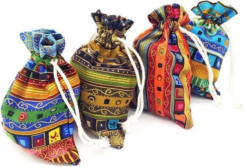 12pc Egyptian Style Jewelry Coin Pouches Aztec Print Drawstring Gift Bag Party Accessories Brocade Cotton Sachet Candy Present Pouch Travel Purse ...