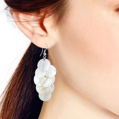 AeraVida Enchanting Cluster of White Kabibe Shell Circles Handcrafted Dangle Earrings, 1.22x2.83 in...