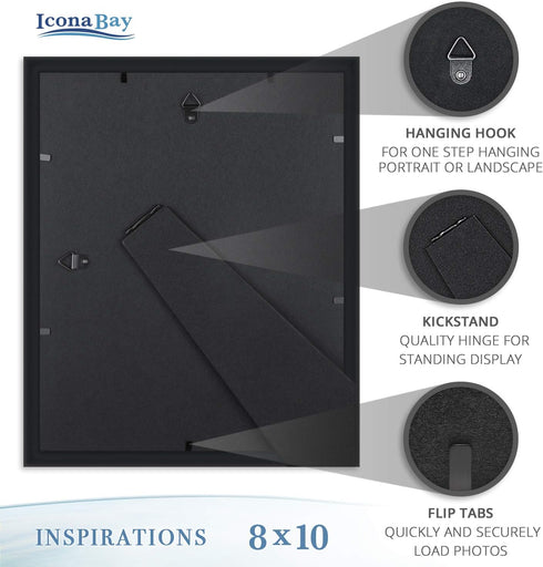 Icona Bay 8x10 Black Picture Frame Beautifully Detailed Molding, Contemporary Picture Frame Set, Wall Mount or Table Top, Inspirations Collection...