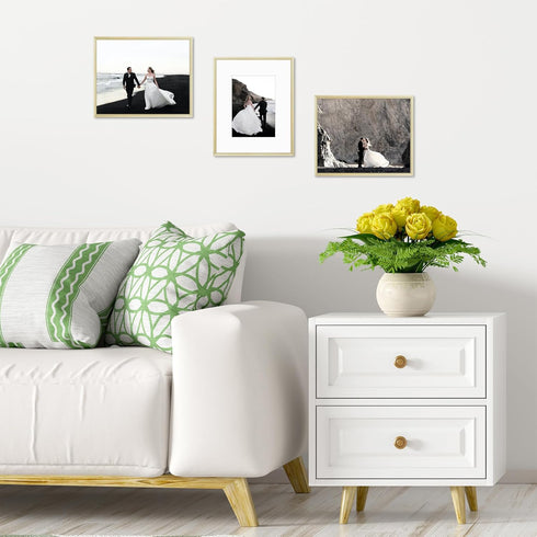 Frametory, 8x10 Gold Aluminum Picture Frame - Set of 1 - Ideal for Displaying 5x7 Photos with Mat or 8x10 Without Mat - Real Glass Front - Simple ...