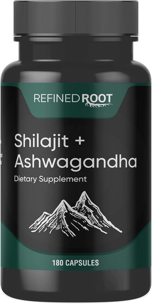 Shilajit Supplement 1000mg & Ashwagandha Supplements 500mg (180 Capsules) Shilajit Pure Himalayan Organic - Stronger Than Authentic Shilajit Resin...
