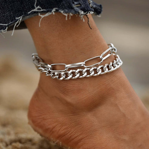 Silver Chunky Chain Ankle Bracelet Dainty Cuban Link Chain Anklet Minimalist Paperclip Chain Anklet Beach Barefoot Sandals Foot Jewelry for Women ...