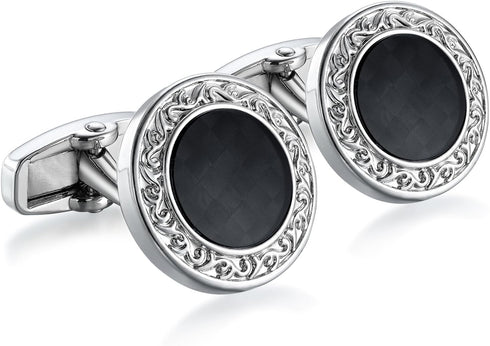Vintage Black Cufflinks Circular Cuff Links for Men Wedding Business Groom Best Man...