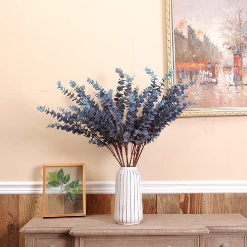 3 Pcs Soft Touch Artificial Eucalyptus Leaves Spray 31.5" Fake Silver Dollar Greenery Stems for Home Wedding Floral Arrangement, Blue...