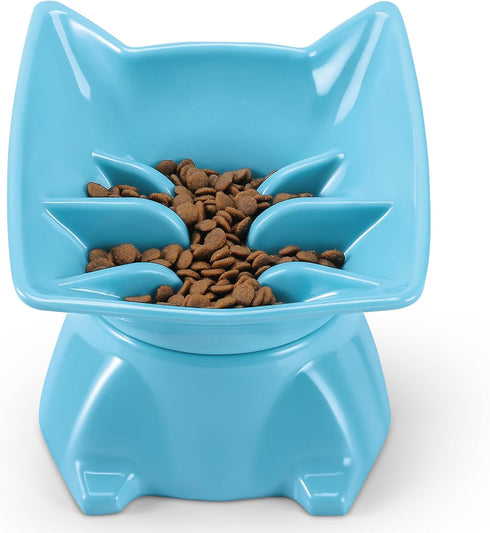 Small Elevated Slow Feeder Cat Bowl, Cute Tilted Elevated Bowls and Dishes for Cats & Small Dogs, Whisker Friendly, Anti Vomiting Raised Pet Bowl ...