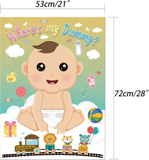 Fepito Baby Shower Party Games - Pin The Dummy On The Baby Game with 24pc Pacifier Stickers...