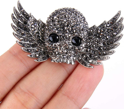 EVER FAITH Austrian Crystal Cute Skull Wing Halloween Gala Gothic Style Brooch...