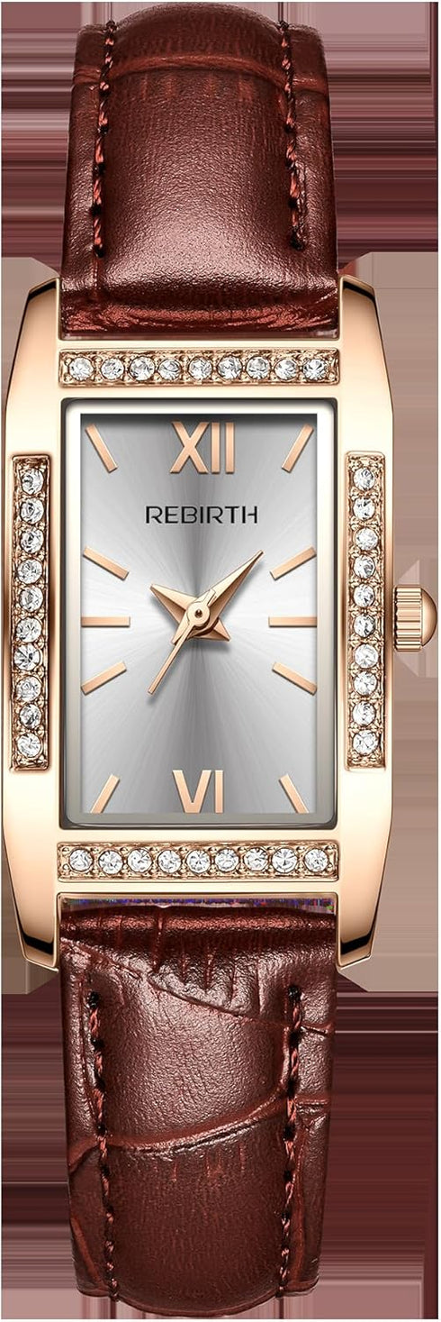 FANMIS Fashionable Rectangular Diamond Inlaid Small Dial Waterproof Women's Leather Quartz Watch...