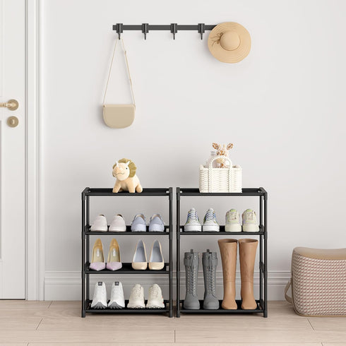 4 Tier Small Shoe Rack, Narrow Stackable Kids Toddler Adult Shoe Storage Organizer Shelf for Closet Floor Entryway Bedroom, Space Saver Shoe Rack ...