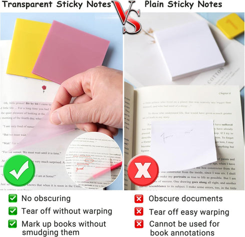 ENLUOM 400 Sheets Colored Transparent Sticky Notes - 3 x 3 in Translucent Sticky Notes, Pastel Clear Waterproof Self-Sticky Notes, See Through Sti...