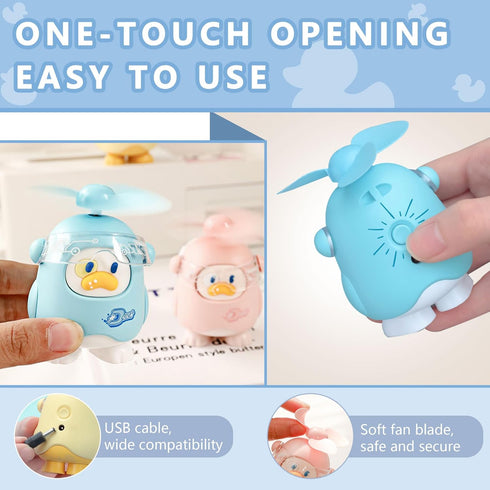 Mini Portable Fan, Handheld fan, Cartoon USB charging fan, One gear adjustment, strong wind, with hanging rope, suitable for travel/outdoor/home/o...