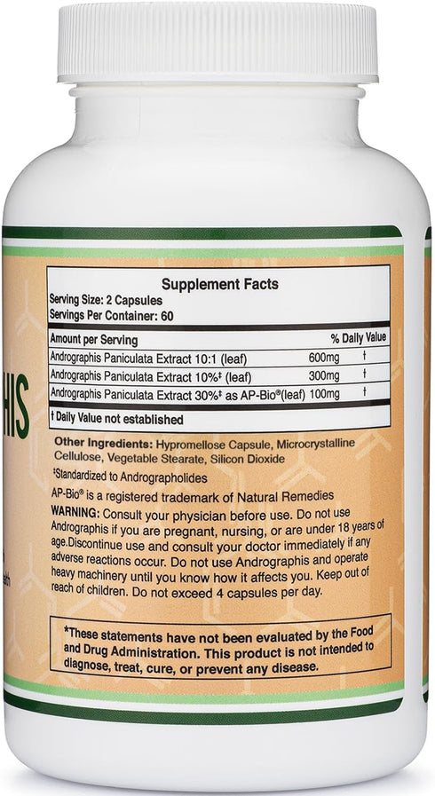 Andrographis Capsules Max Andrographides - 1,000mg Serving Size (120 Capsules) with AP-Bio (Patented Andrographis Paniculata Extract) - Clinically...
