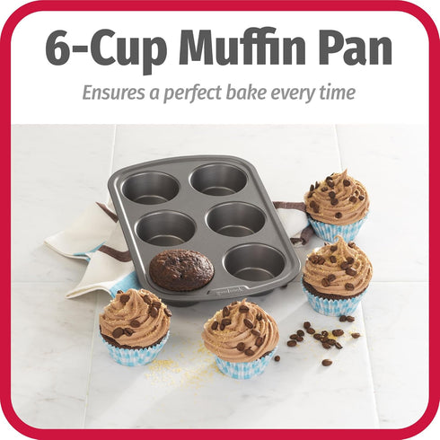 GoodCook Everyday Nonstick Steel Muffin Pan, 6 cup, Gray...
