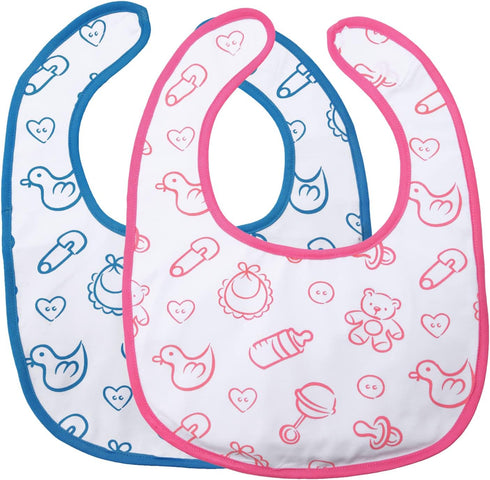 Littleforbig Cotton Waterproof Adult Babydoll Bib with Adjustable Hook-and-Loop Fastener Closure Printed 2 Packs - Nursery Blue and Pink Adult Bib...
