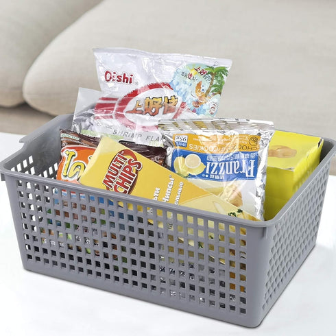 Farmoon Grey Plastic Weave Organizer Basket, 3 Packs Plastic Storage Baskets...