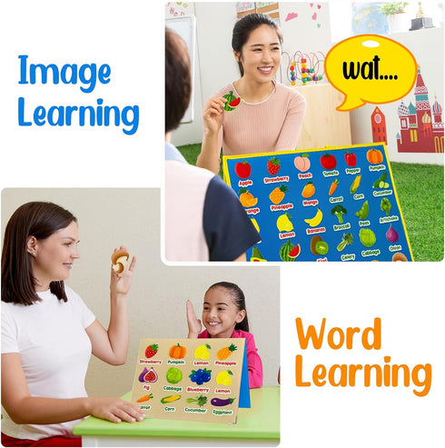 Felt Fruits and Vegetables Learning Pieces,62 Felt Board Pieces for Felt Flannel Board,Learn Common Fruits and Vegetables and Words for Kindergart...