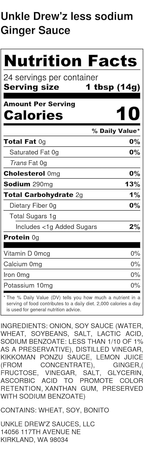 Unkle Drew'z Ginger Sauce, Dressing and Marinade, 12 fl oz, Less Sodium...