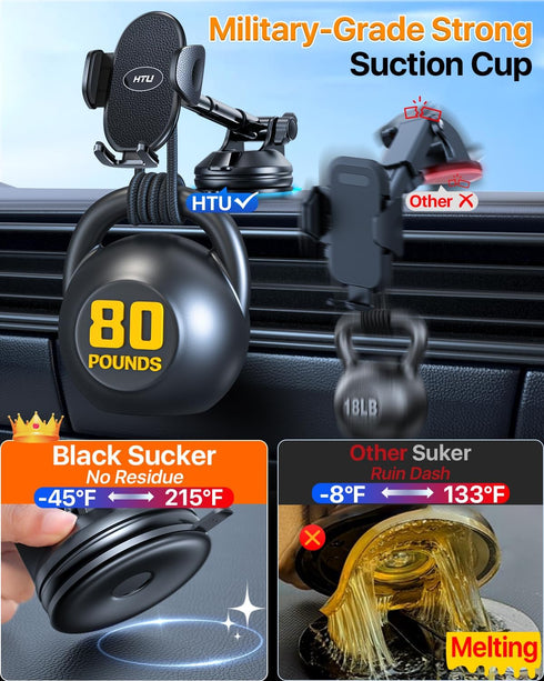 ?Military-Grade Stable Suction? Cell Phone Holder for Car,?Flexible Telescopic Arm? 360° Rotatable Stand Dashboard Windshield Cellphone Mount for ...