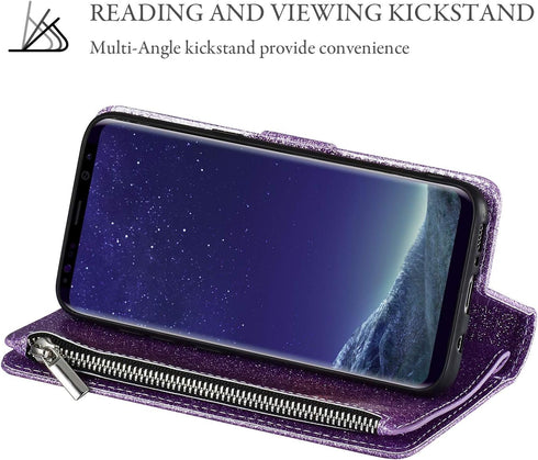 UEEBAI Wallet Case for Samsung Galaxy S10 Plus, PU Leather Wallet Magnetic Closure Handbag Zipper Pocket Cover Kickstand Card Slots with Hand Stra...