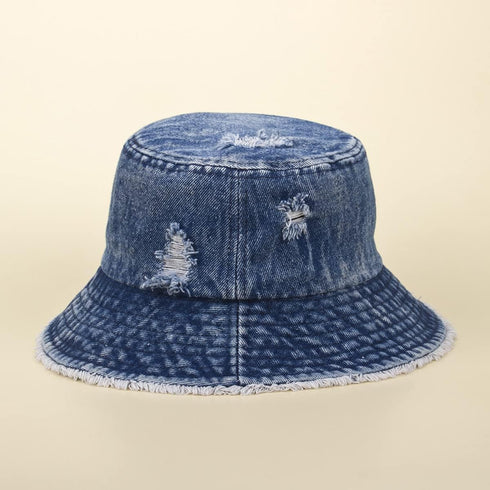 Distressed Denim Bucket Hat Ripped Frayed Edge Sun Hat for Women Men...
