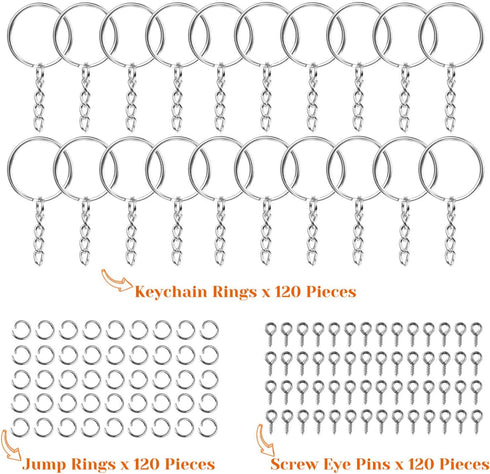 Audab 360Pcs Keychain Bulk, 120Pcs Keychain Rings with Chain and 120Pcs Open Jump Ring with 120Pcs Screw Eye Pins for Crafts and Jewelry Making...