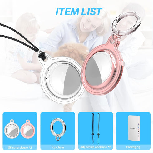 2 Pack Silicone Case for AirTag Necklace Holder - Full Screen Protector, Waterproof, Adjustable Length, Removable Pendant Design - Compatible with...
