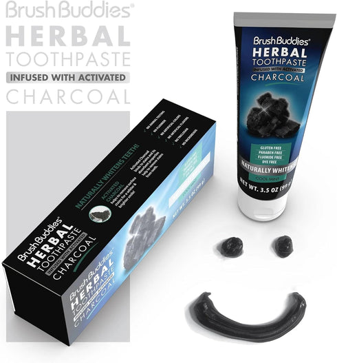 Brush Buddies Herbal Toothpaste with Activated Charcoal, 3.5 oz | Whitening Toothpaste | Charcoal Toothpaste | Fluoride Free Toothpaste (Pack of 3...