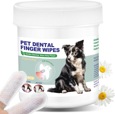 Pet Teeth Cleaning Finger Wipes for Dogs & Cats, Dog Dental Wipes for Removing Plaque and Tartar Buildup, No-Rinse Disposable Gentle Cleaning & Gu...