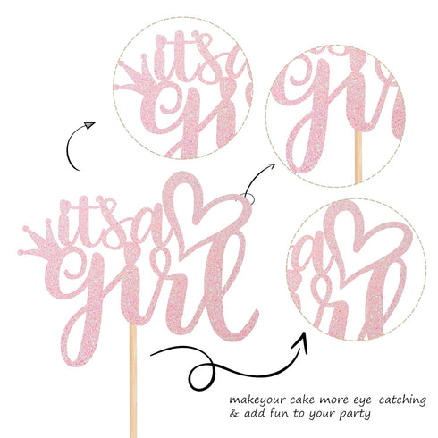 1 PCS It's a Girl Cake Topper Pink Glitter Sweet Baby Girl Cake Picks Baby Shower Cake Decorations for Gender Reveal Girls 1st Birthday Party Supp...