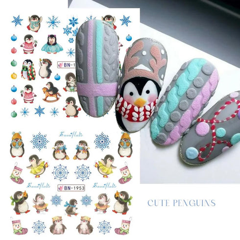 Christmas Nail Stickers for Nail Art Winter Penguin Water Transfer Nail Decals Bear Snowflake Animal Christmas Nail Art Decoration Supplies Manicu...