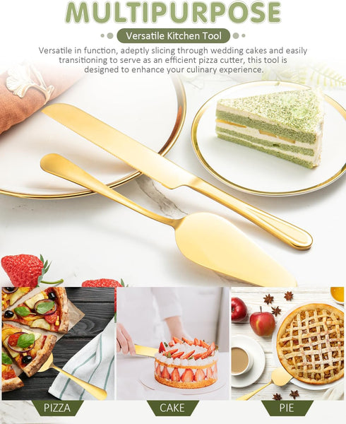 2-Piece Premium Cake Cutting Set, Exquisite Knife and Server with Serrated Design, Includes Cake Knife and Pie Spatula for Pastry, Pizza and Desse...
