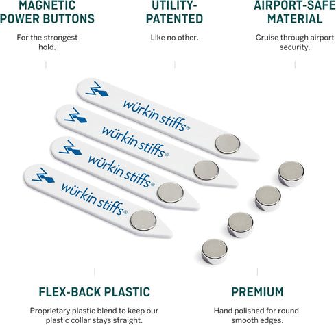 Wuerkin Stiffs Plastic Magnetic Collar Stays As Seen on Shark Tank | Stiff-N-Stays Collar Inserts...