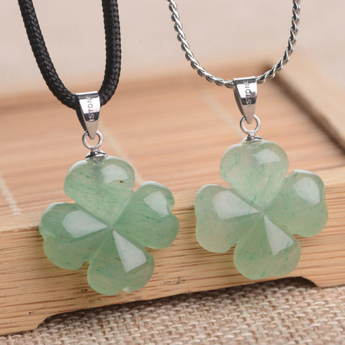 St. Patrick's Day Four Leaf Clover Pendant Necklace Green Aventurine Gemstone Pendant Necklace 18"...