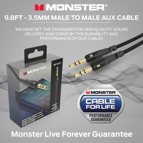 Monster Gen1 Essentials Mini-to-Mini Interconnect Audio Cable 3.5mm Male to Male, 9.8FT Aux Cord w/Duraflex Jacket, Premium Gold Plated Connectors...