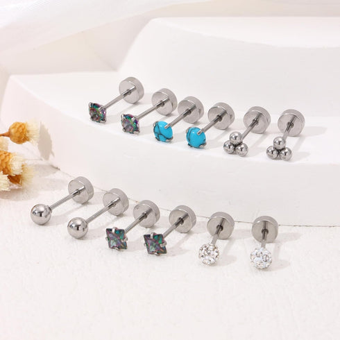 23 Pairs Hypoallergenic Titanium Earrings for Women Cute Heart CZ Flower Pearl Ball Tiny Flat Back Earrings G23 Titanium Earrings for Sensitive Ea...