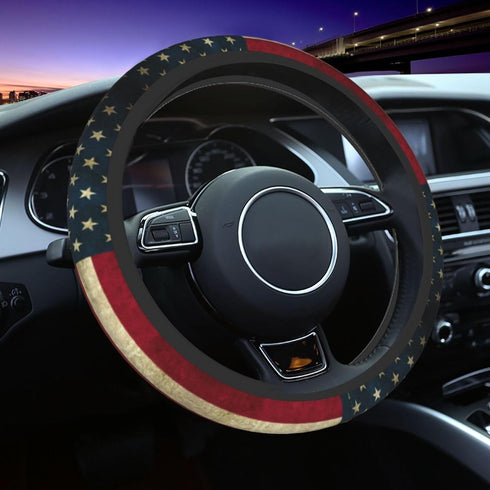 Vintage American Flag Steering Wheel Covers Universal Fit 15 Inches Neoprene Anti-Slip Car Wheel Protector for Women Girls...