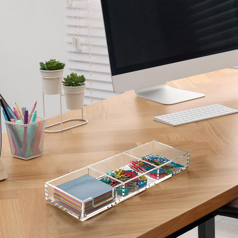 WORHE Sticky Note Holder Clear Acrylic Self-Stick Note Pad Holder 3 in 1 Memo Holder Desk Organizer for Office Home Post Pop Note Dispenser for 3"...