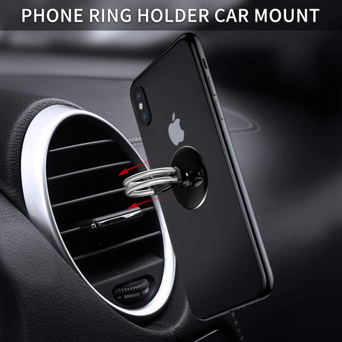2Pcs Cell Phone Ring Holder, 3 in 1 Universal Phone Ring Stand Car Holder, Finger Grip Phone Holder and Tablet Stand Car Vent Phone Mount (Silver)...