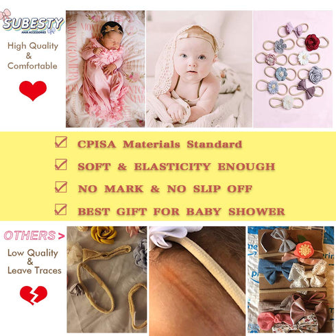 Baby Girls Nylon Elastic Headband Soft Flower Hair Band For Toddler Infant Newborn Set Of 10...