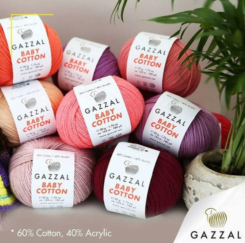 Gazzal Baby Cotton Yarn,60% Cotton 40% Acrylic 2 Ball (Skein) Each 1.76 Oz (50g) / 150 Yrds (165m) Soft, 2 - Fine Baby Yarn (3433 Black)...