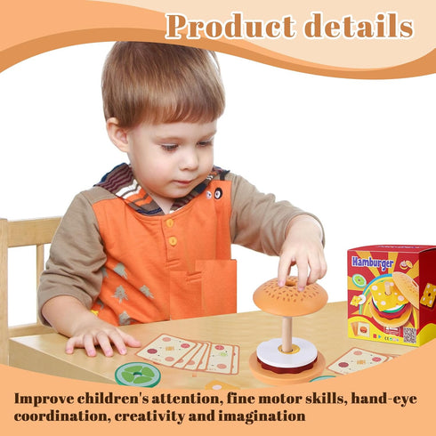 MCPINKY Wooden Stacking Toys, Montessori Toys for Kids Burger Stacking Toys Educational Preschool Learning Toys for Boys Girls Birthday Gifts...