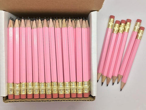 Half Pencils with Eraser - Golf, Classroom, Pew - Hexagon, Sharpened, 2 Pencil, Color - Pastel Pink, Box of 72 Golf Pocket Pencils TM...
