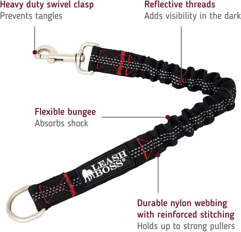 Leashboss Pattern Bungee Dog Leash Extension, 18" Shock Absorbing Lead Extender, Pattern Collection (18 Inch, Black Reflective)...
