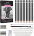 Drawing Sketching Pencil Set - 22 Piece Graphite Pencils, White Gel Pen, White Charcoal Pencils, Eraser Pencils, Erasers, Blending Stumps for Draw...