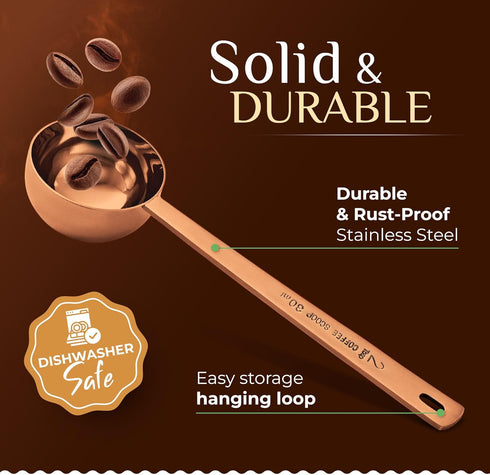 Orblue Premium Coffee Scoop Set - 1 Tbsp (15ml) & 2 Tbsp (30ml) Measuring Tablespoon - Stainless Steel Coffee Measuring Spoon and Scooper with Lon...